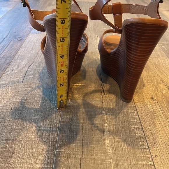 Steve Madden brown leather T strap open toe wood platform sandals size 10 - Picture 6 of 10